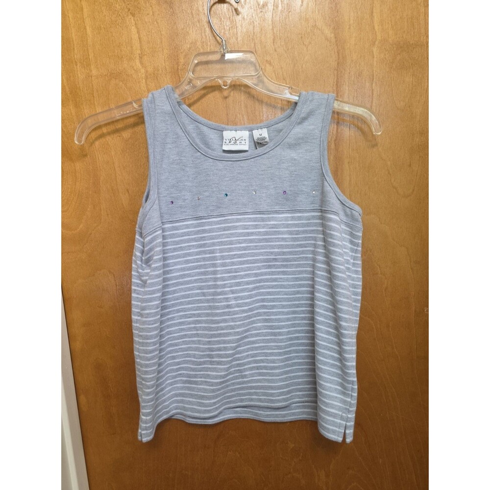 misses villager sport M Stripes Gems Gray Top